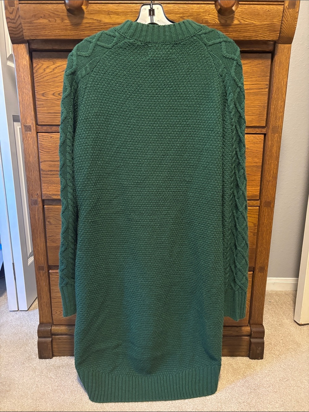 Cable Knit Crewneck Sweater Dress Dark Green Size Large - Picture 5 of 5